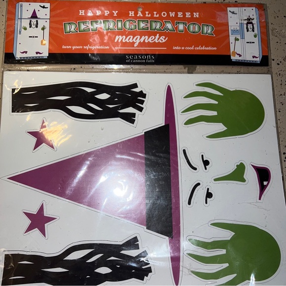 Happy Halloween Refrigerator Magnets Witch Hat Broom Hands Bat Shoes Belt Stars - Picture 1 of 10